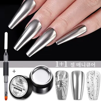 BORN PRETTY 금속 페인팅 젤, 네일 브러시 골드 실버 미러 젤, 네일 광택제 드로잉 라인, 1 개, 5ml, 세트당 2 개