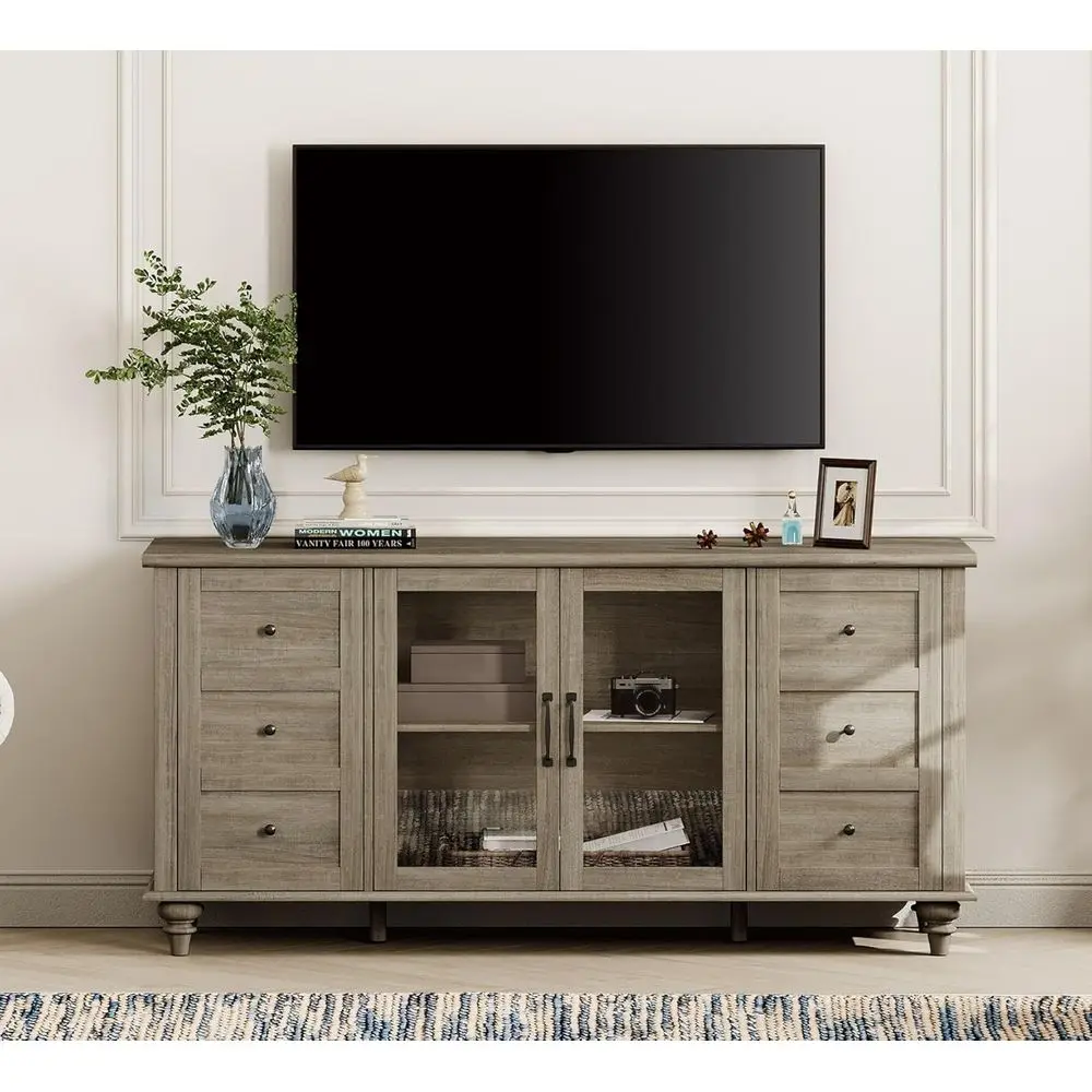Grey 58 Farmhouse TV Stand with Storage for 32-65 TVs, Entertainment Console Table