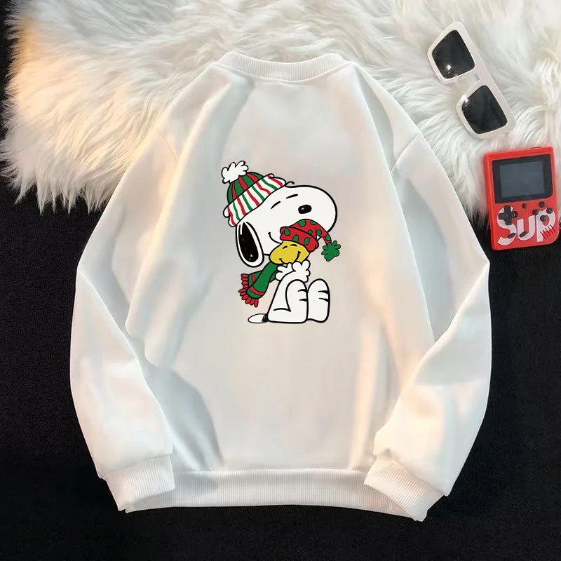 Snoopy Children's Crew Neck Sweatshirt Boys Girls Christmas Print Pullover Anime Cartoon Winter Casual Warm Tops Child Clothing