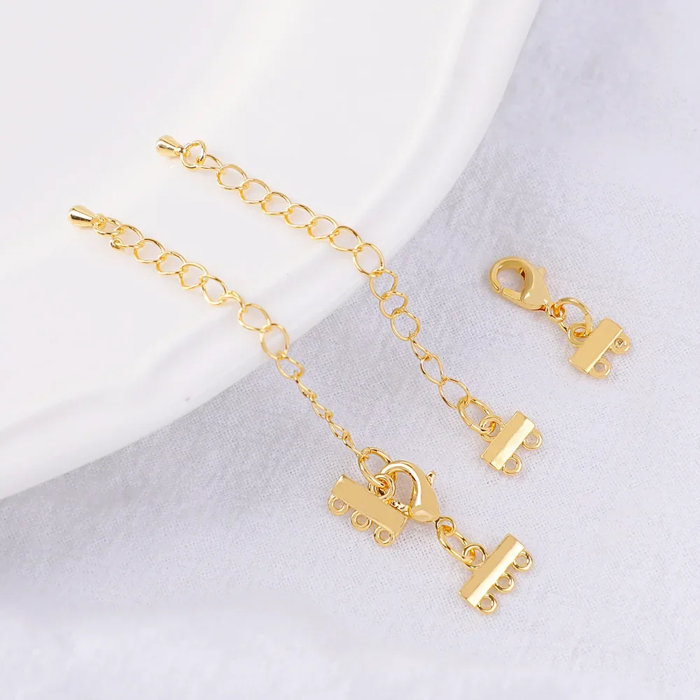 6Pcs Copper 18K Gold Plated Multi Strand Links Chandelier Connectors Separators Bracelet Ends Bars For Diy Jewelry Choker Making