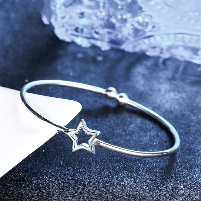 Popular Personality New Fashion 925 Sterling Silver Jewelry Five-pointed Star Open Female Wild Bracelets  SL046