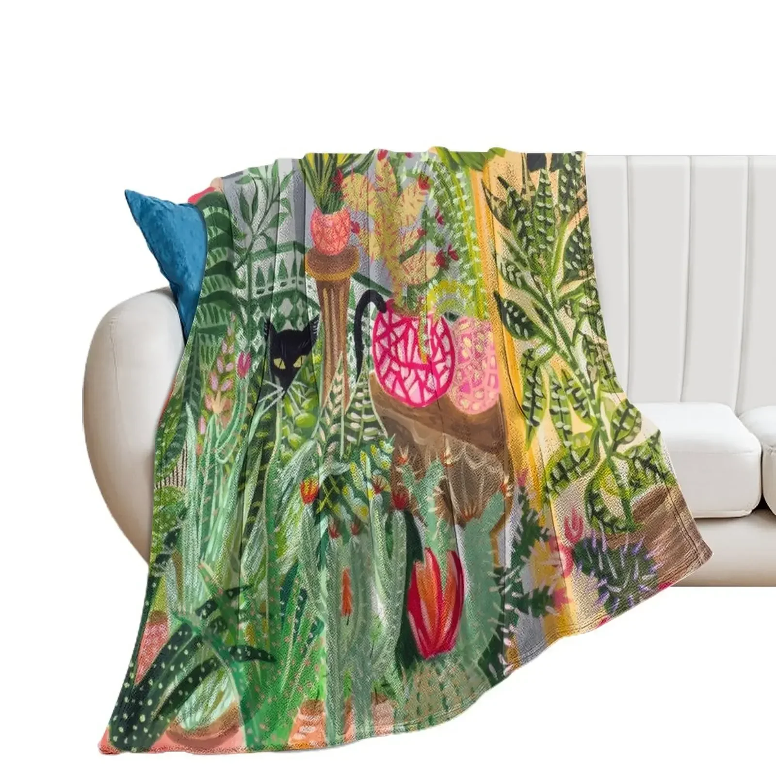 

Black cat in the garden Throw Blanket sofa bed Personalized Gift Vintage Retros Blankets