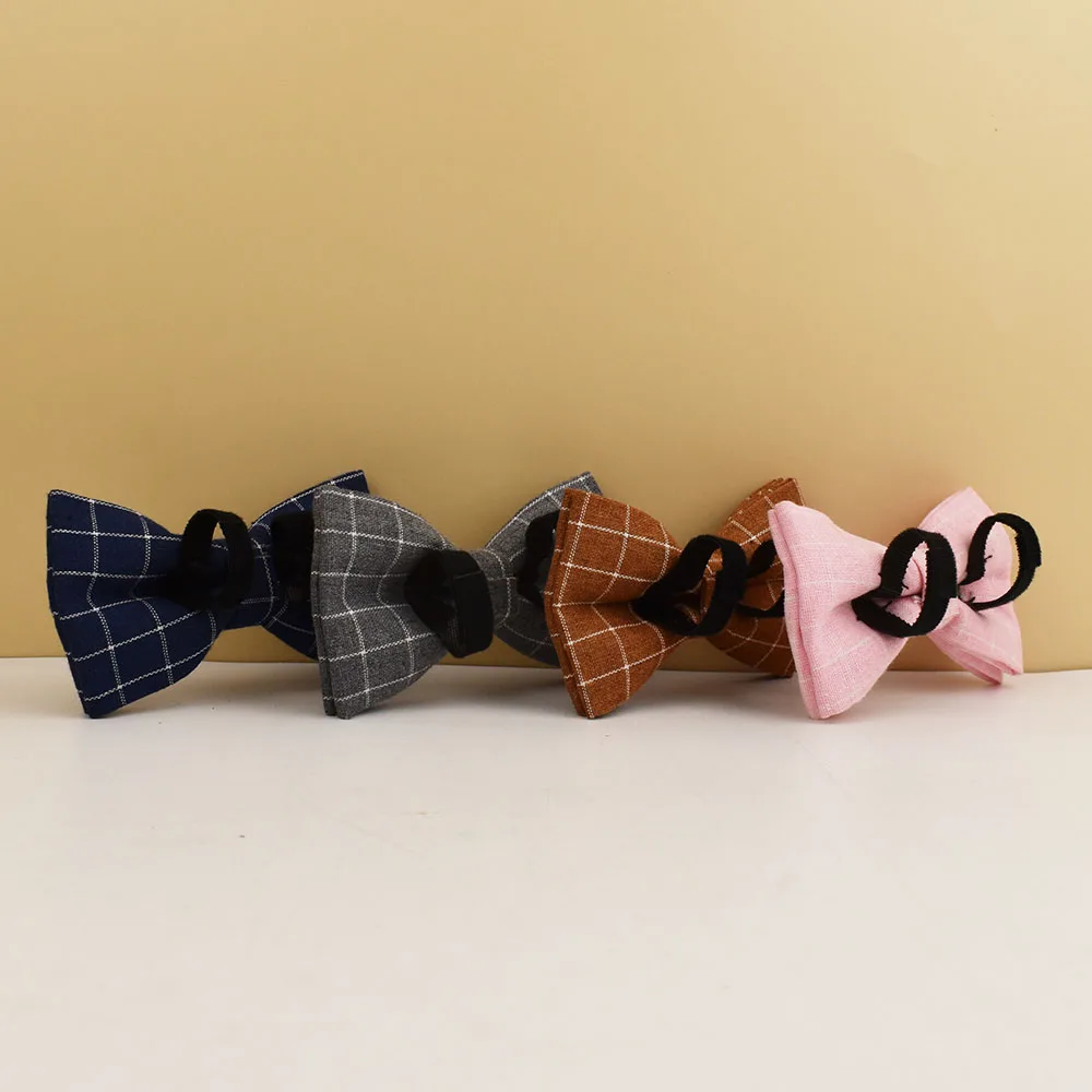 Plaid Dog Collar Designer With Bow Tie Custom Dog Accessories Luxury Pet collar leash set