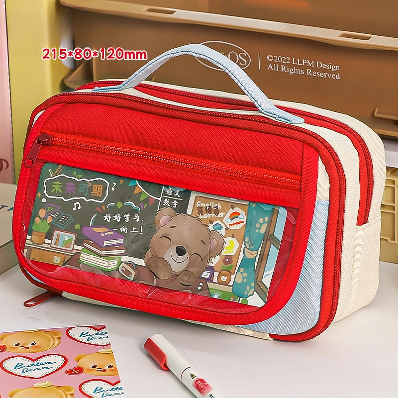 Retro Japanese Fashion Pencil Case for Kid Creative Design Solid Color Stationery Scrapbook Storage Bag Children School Supplies