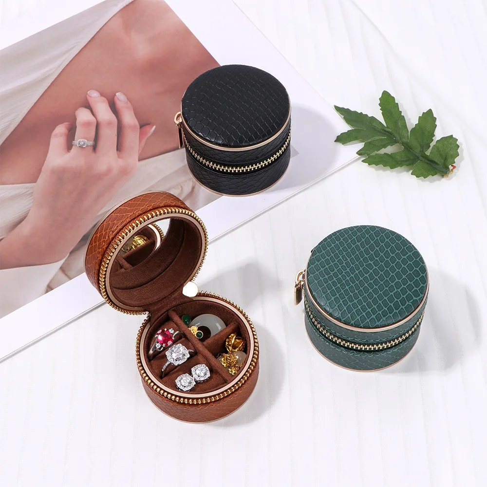

Портативная дорожная коробка для хранения ювелирных изделий с зеркалом, кольцом, сережками, ожерельем, органайзером, сумка на молнии, мини-шкатулка для драгоценностей из искусственной кожи