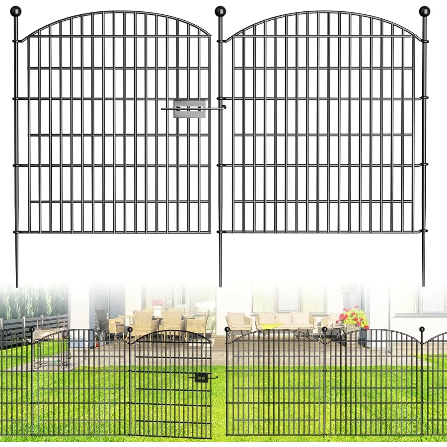 10 Panels Decorative Garden Fence with Gate 32 in H x 23.6 ft (L) No Dig Dog Fence Outdoor for Yard Rustproof Tall Garden Fence
