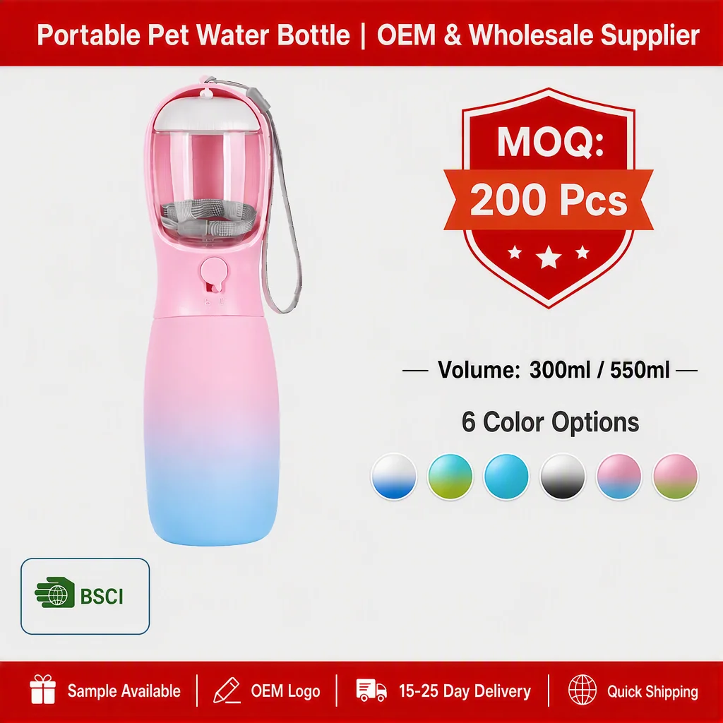 Wholesale Custom Logo Portable Gradient Color Cat Dog Travel Water Bottle