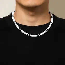 Men Necklace Black White Bicolor Retro Beaded Casual Bohemia Clavicle Necklace Fashion Jewelry For Neck Collar Trendy Girl Gift