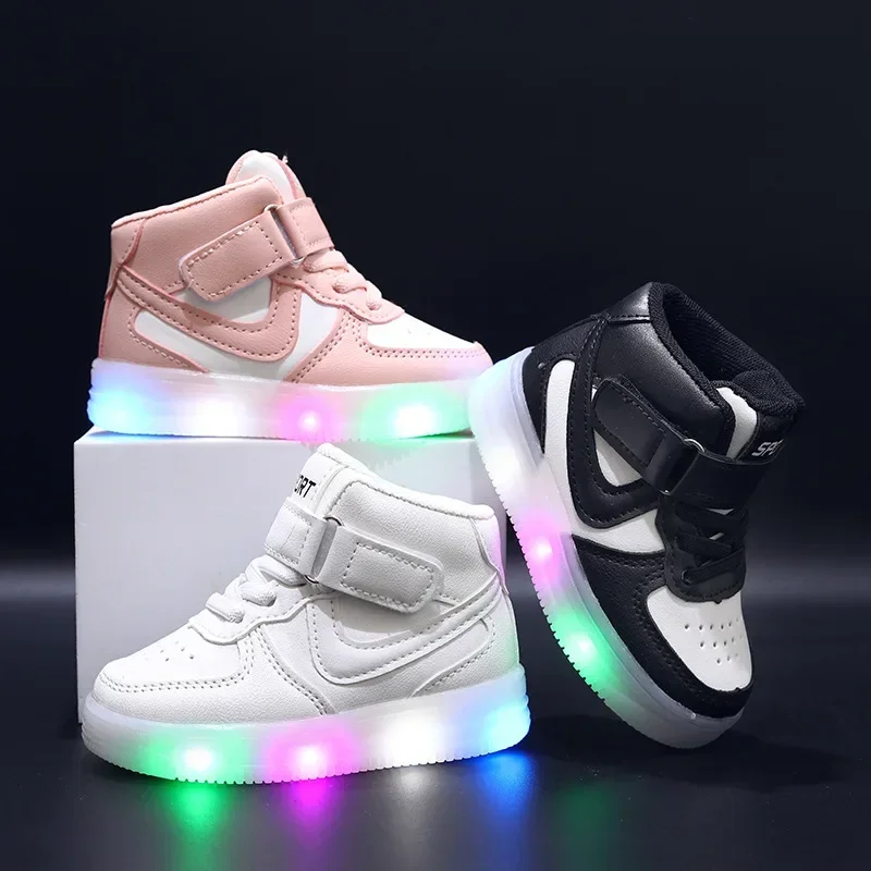 2024 Winter Casual Shoes Kids LED Shoes Children Tennis Shoes Girls Luminous Sport Shoes Baby Casual Sneakers Lighted Shoes