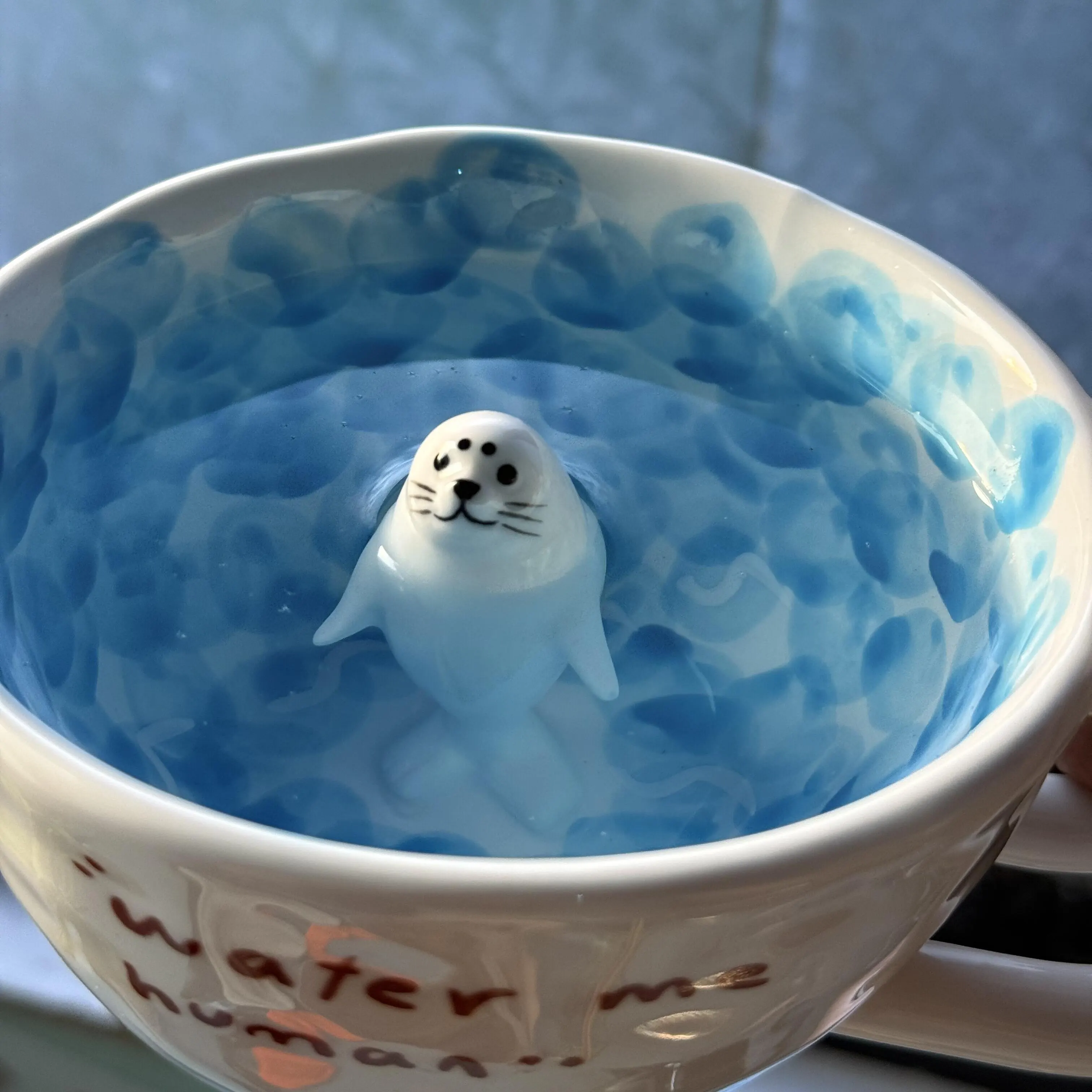 Cute Cartoon Swimming Seal Coffee Cup Handmade Ceramic Mug Creative Drinking Cup Unique Milk Cup Best Friend Birthday Gift