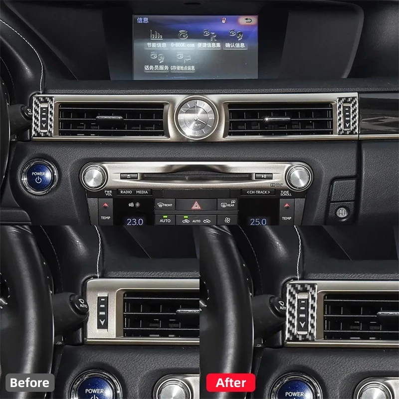 For Lexus GS 2013-2019 Interior Accessories Carbon Fiber Car Central Air Outlet Adjustment Decoration Frame Trim Cover Stickers