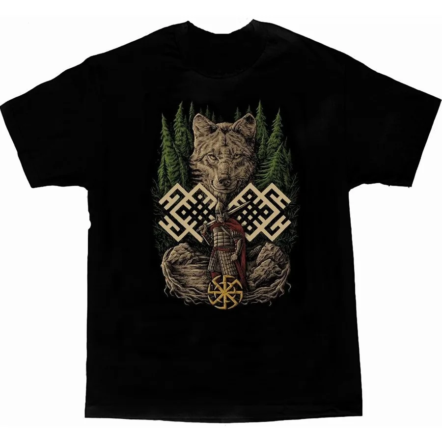 Cool Design Wolf Warrior Slavic T-Shirt. Summer Cotton Short Sleeve O-Neck Mens T Shirt S-3XL