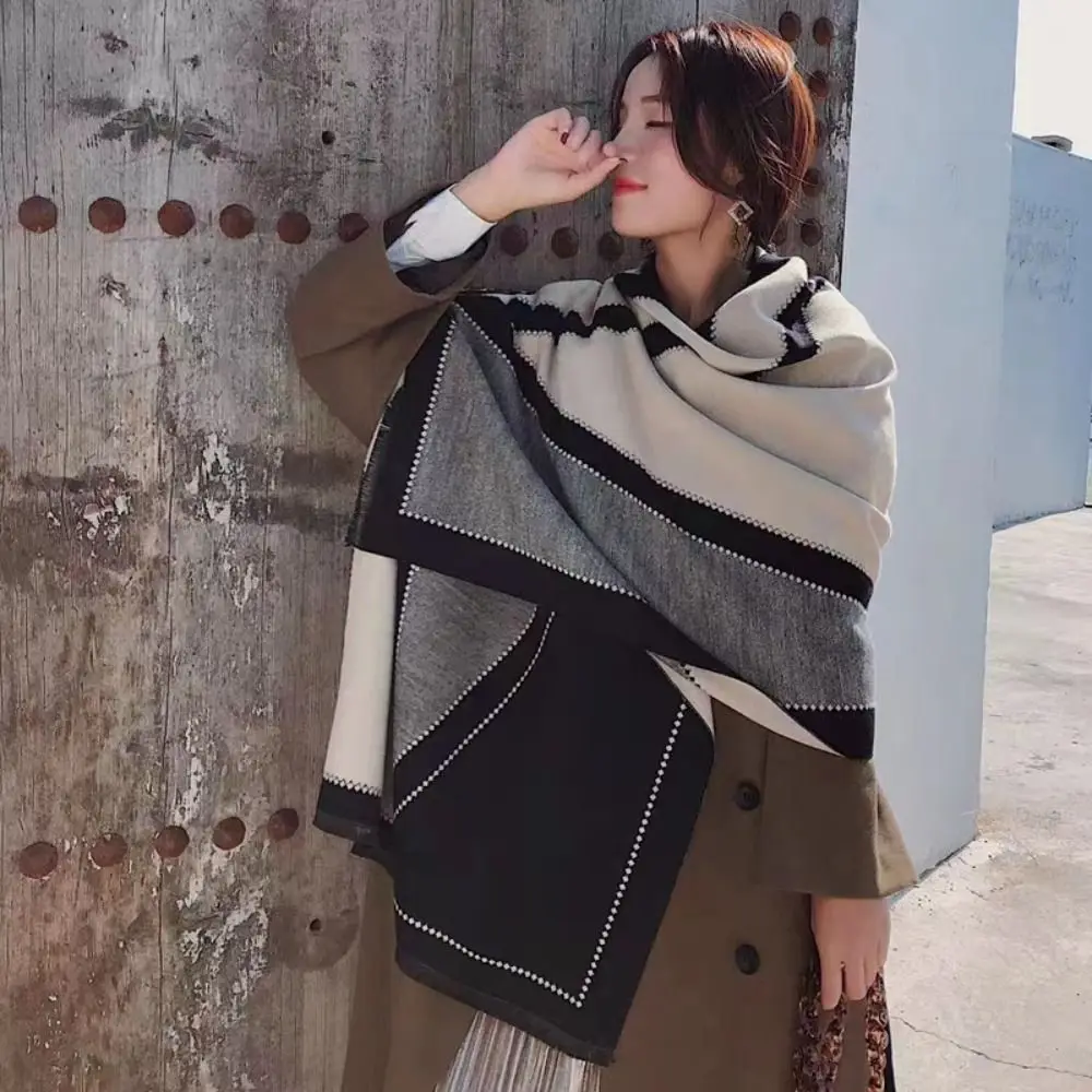 180*65cm Imitation Cashmere Scarf Comfortable Autumn Winter Warm Women's Shawl Wraps Printed Stripe Geometry Neck Guard Shawl