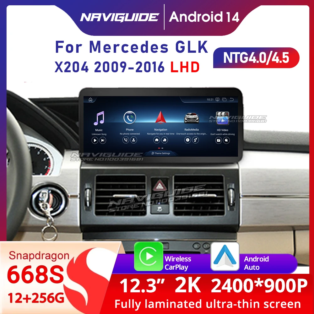 NAVIGUIDE 12.3'' Android 14 For Mercedes Benz GLK Class X204 Car Radio Multimedia Player Carplay Stereo WIFI Navi Navigation GPS