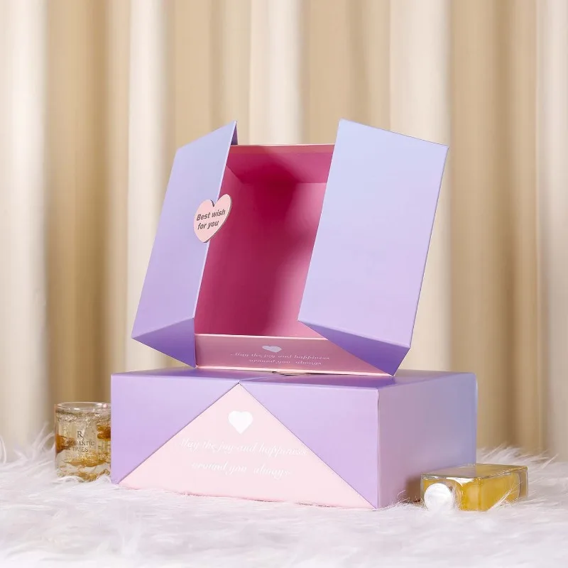 Double Door Gift Boxes with Handbag Purple Exquisite Birthday Wedding Holiday Present Packaging Packing Box Portable Bag