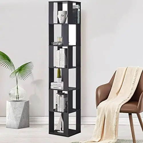 

Rotating Bookshelf,6 Tier Floor Standing Revolving Bookcase Rack,Wood Narrow Bookshelf for Small Space,Corner Book Organizer