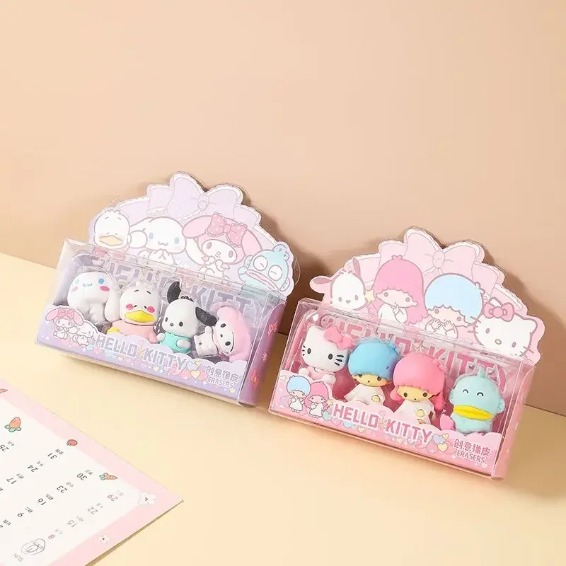 4pcs Sanrio Kawaii Hello Kitty Kuromi Ins Anime Eraser My Melody Cartoon Cute Stationery Childre Prize Lovely Gifts for Kids