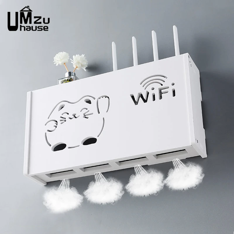 Wifi Router Storage Box Outlet Set Top Case Wall Mount Board Cover Hide Cable Switch Shelf Home Office Holder Hanging Organizers