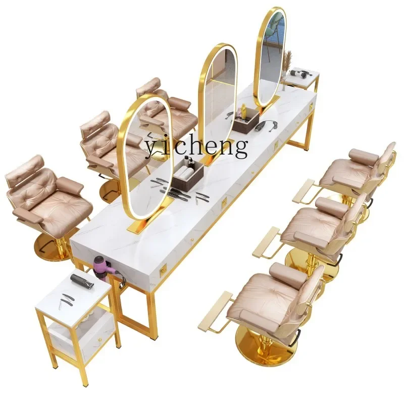 HSN perm and dyeing table barber shop mirror table beauty mirror integrated marble single and double-sided mirror