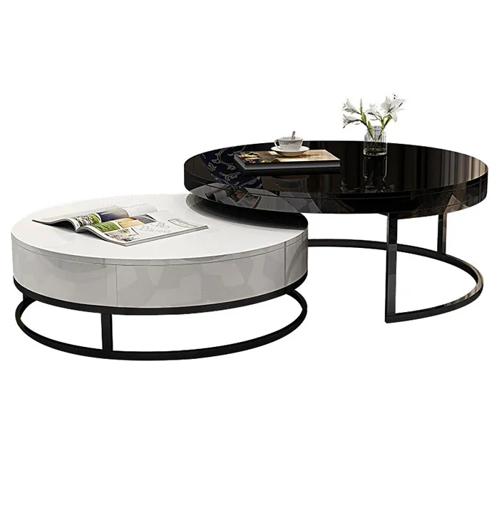 Slate Grass Desktop Stainless Steel Gilded Electroplate Base Nesting Coffee Table  with Wooden Cabinet