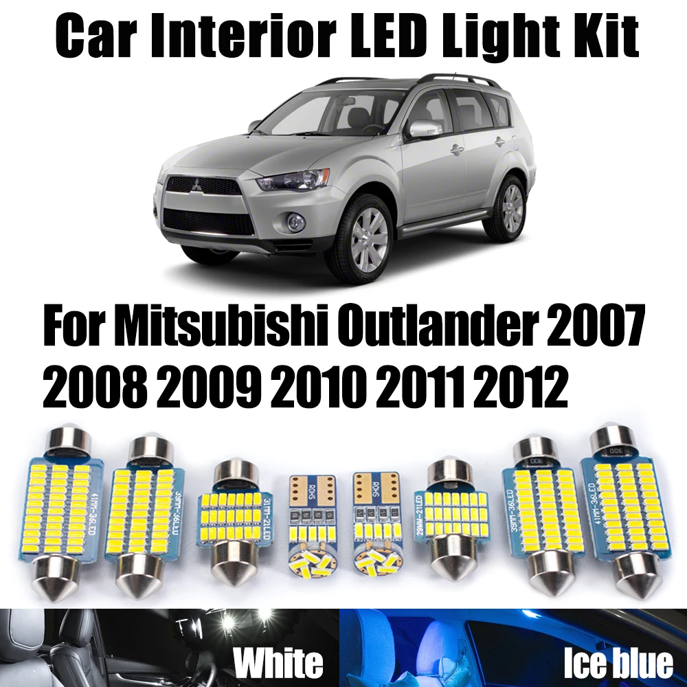 11Pcs Canbus Vehicle LED Interior Map Dome Vanity Mirror Light Kit For Mitsubishi Outlander 2007-2012 Car License Plate Bulbs