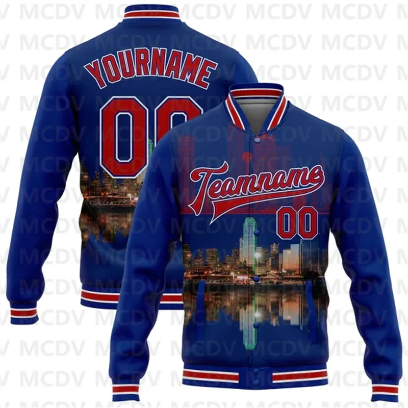 Custom White Red-Navy Capitol Washington City Edition 3D Bomber Full-Snap Varsity Letterman Jacket