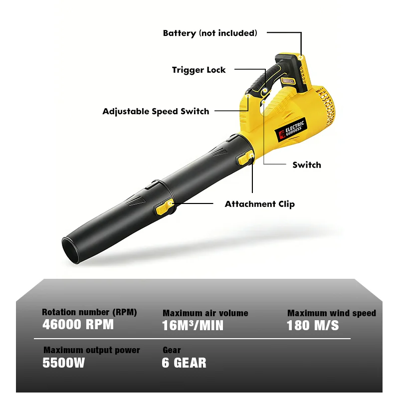 Brushless 5500W Cannon Blower Cordless Leaf Blower Efficient Leaf Snow Dust Blowing Powerful Tool For Dewalt 20V Battery Pin