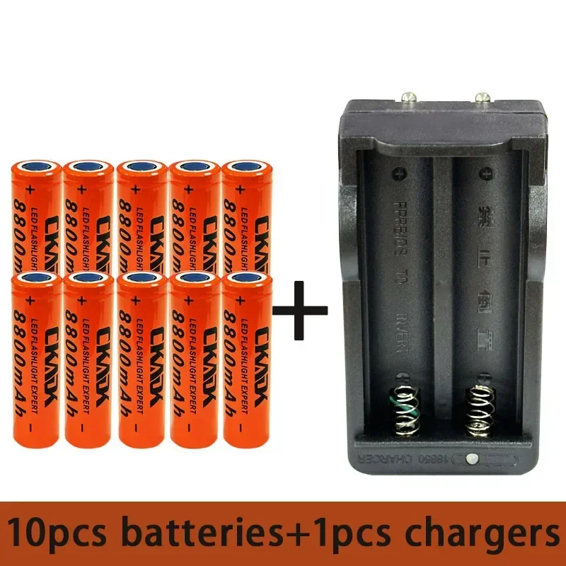 100% Original 18650 3.7V 8800mAh Rechargeable Lithium Battery with 10A Discharge, Suitable for 18650 Battery+charger