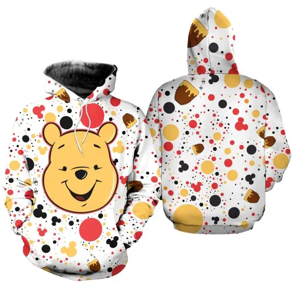 

Winnie Pooh Polkadot Pattern Disney Cartoon Graphic Outfits Clothing Men Women Kids Toddlers Hoodie 3D