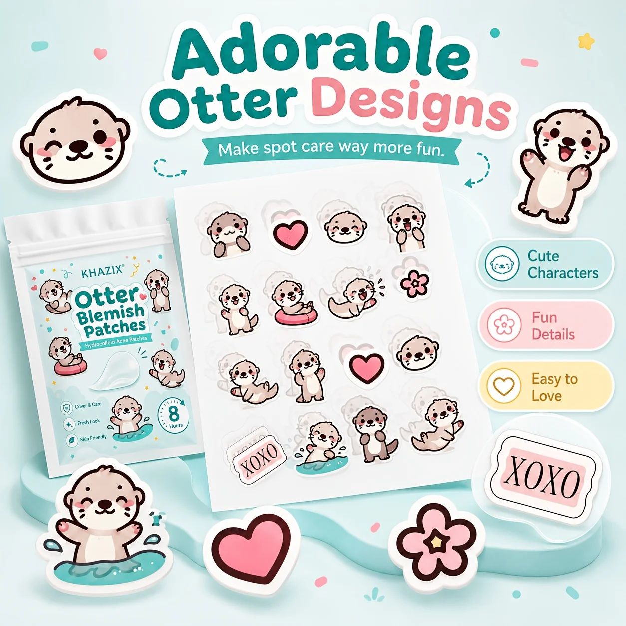 16PCS/48PCS/160PCS Cute cartoon otter acne patch, invisible blemish patch, suitable for both day and night use