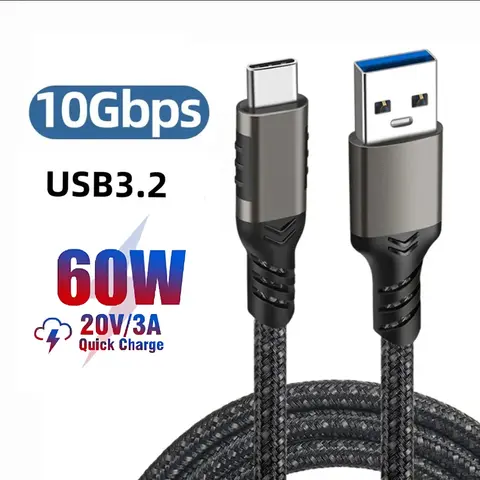 10Gbps USB3.2 Gen2 Cable USB 3.0/3.1/3.2 Cable USB A to USB Type C Data Transfer SSD Hard Disk Cable 3A 60W QC 3.0