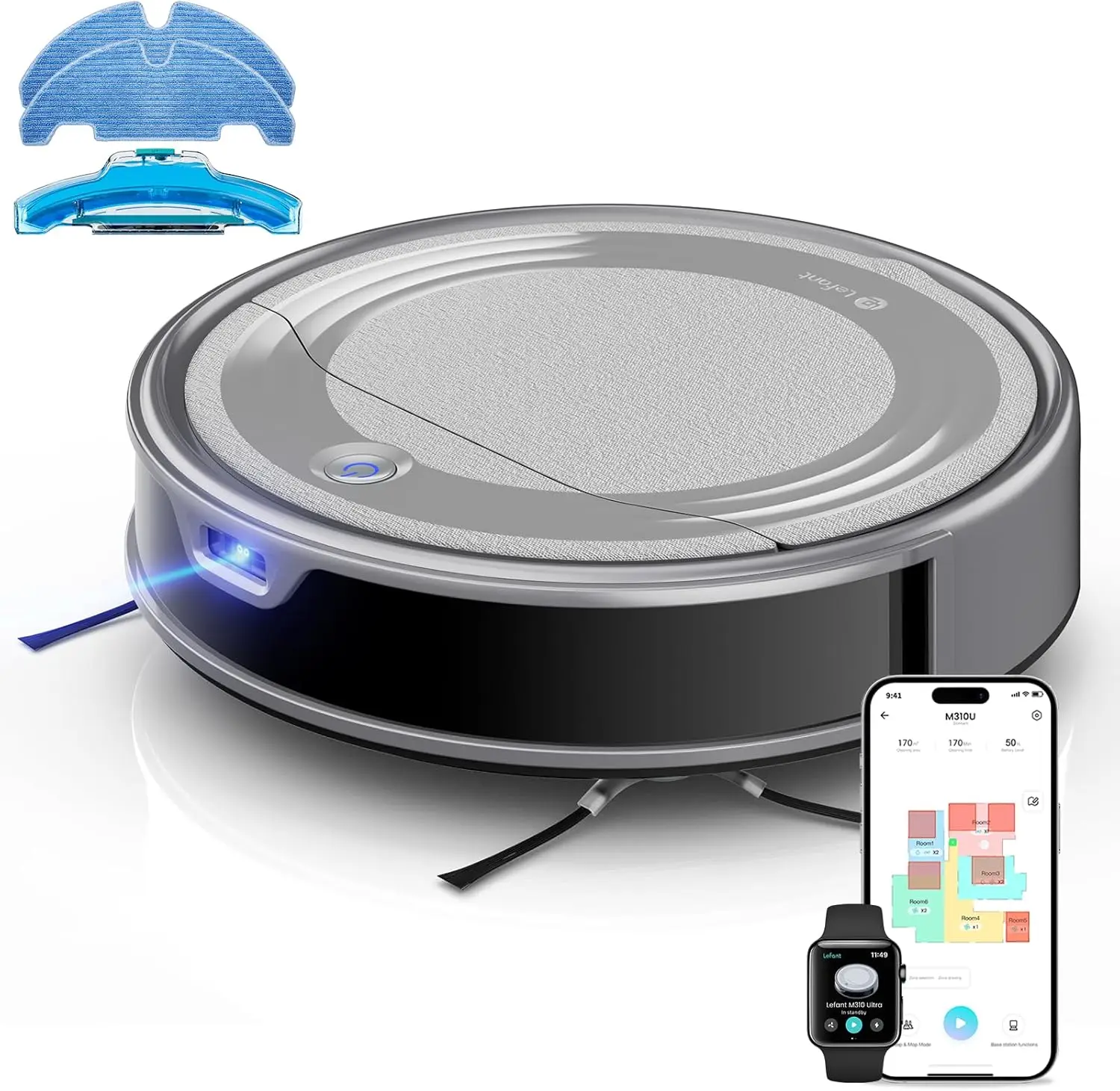 Ultra Slim Robot Vacuum and Mop, 6000Pa Suction with LiDAR Navigation, WiFi/Alexa Control for Pet Hair