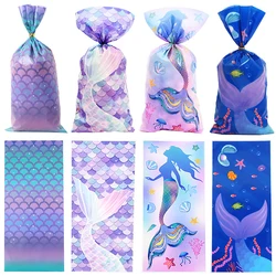 50PCS Mermaid Party Treat Bags Mermaid Tail Candy Gift Cookies Biscuit Packaging for Girls Birthday Party Supplies Baby Shower