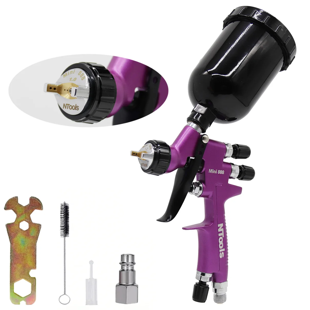 HVLP Spuitpistool 0.8/1.0/1.2mm Nozzle Grootte Kan Kiezen 250CC Tank Luchtspuitpistool Mini spuit Voor Auto Reparatie Verf Pistool
