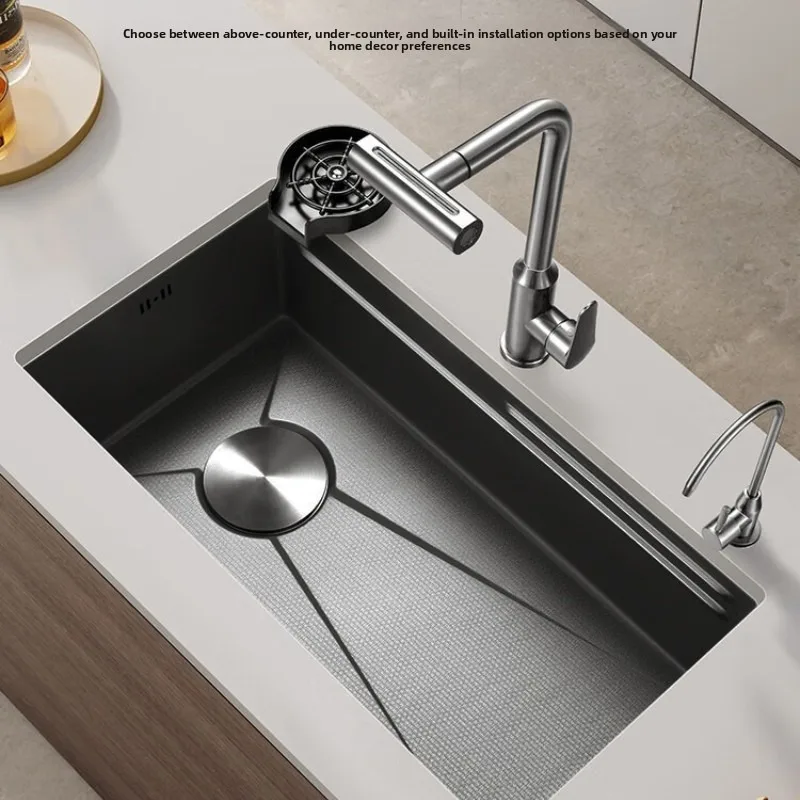 Large Single Bowl Kitchen Sink SUS304 Stainless Steel Thickened 4mm Honeycomb Texture Left Drain Stainless Steel Sink