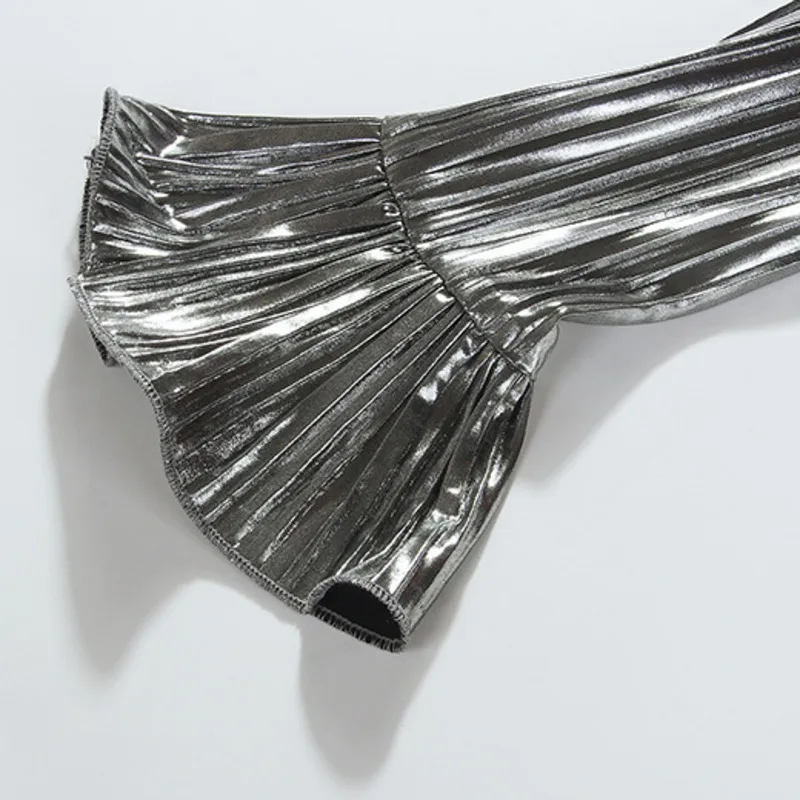 HKSH Autumn New Women Chic Dress Long Sleeve O-neck Belt Fashion Urban Techwear Punk Trendy Ins Silver Short Gown Dresses HK8211