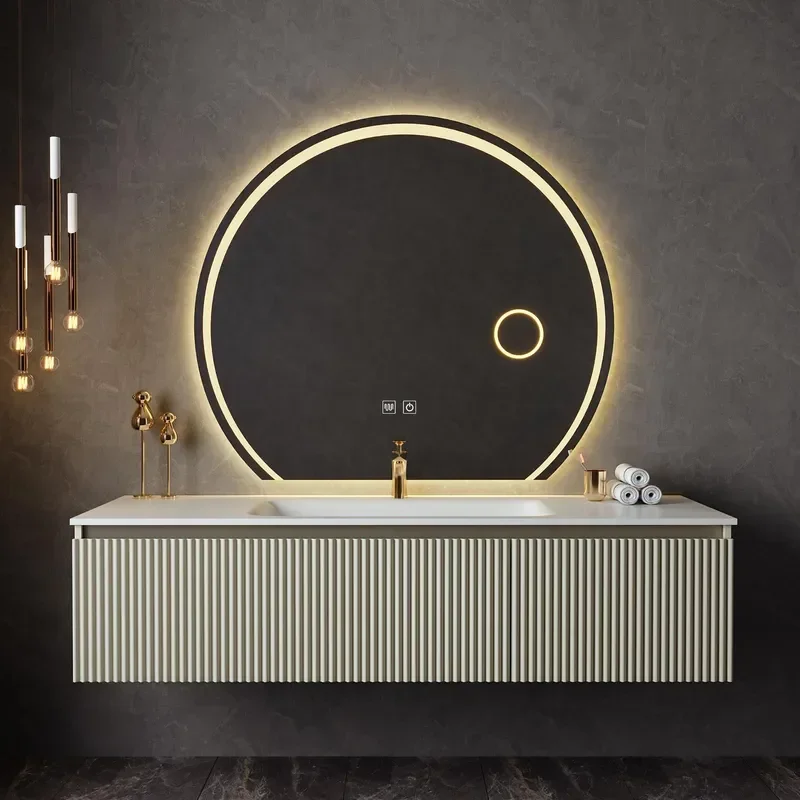 New Solid Wood Rock Slab Hot Bending Integrated Basin Bathroom Cabinet Combination Ceramic Hand Wash Face Wash Table