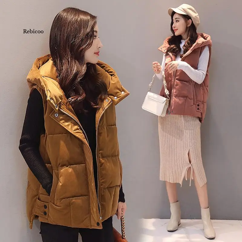 

Woman Jacket Vest Short Hood Autumn Winter down Cotton-Padded Women's Casual Vest Cotton-Padded Jacket Chaleco Mujer