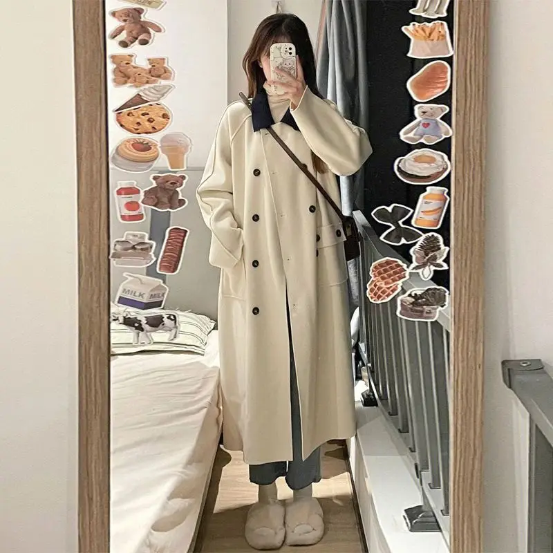 

Autumn and winter double-sided woolen coat women's medium and long foreign style new contrasting color splicing collar small