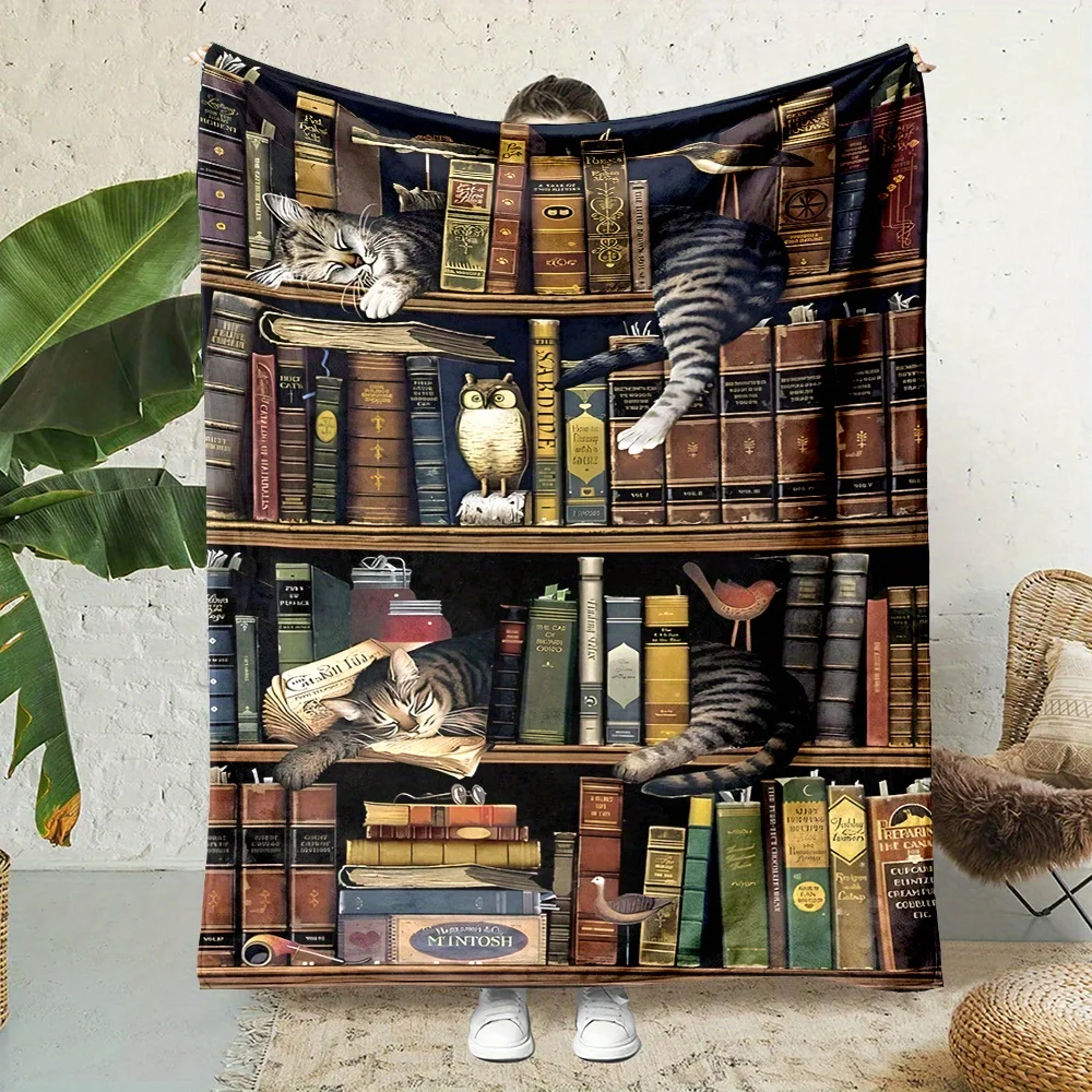 Magic Book Shelf Cat Blanket, All-Season Warm and Cool Blanket
