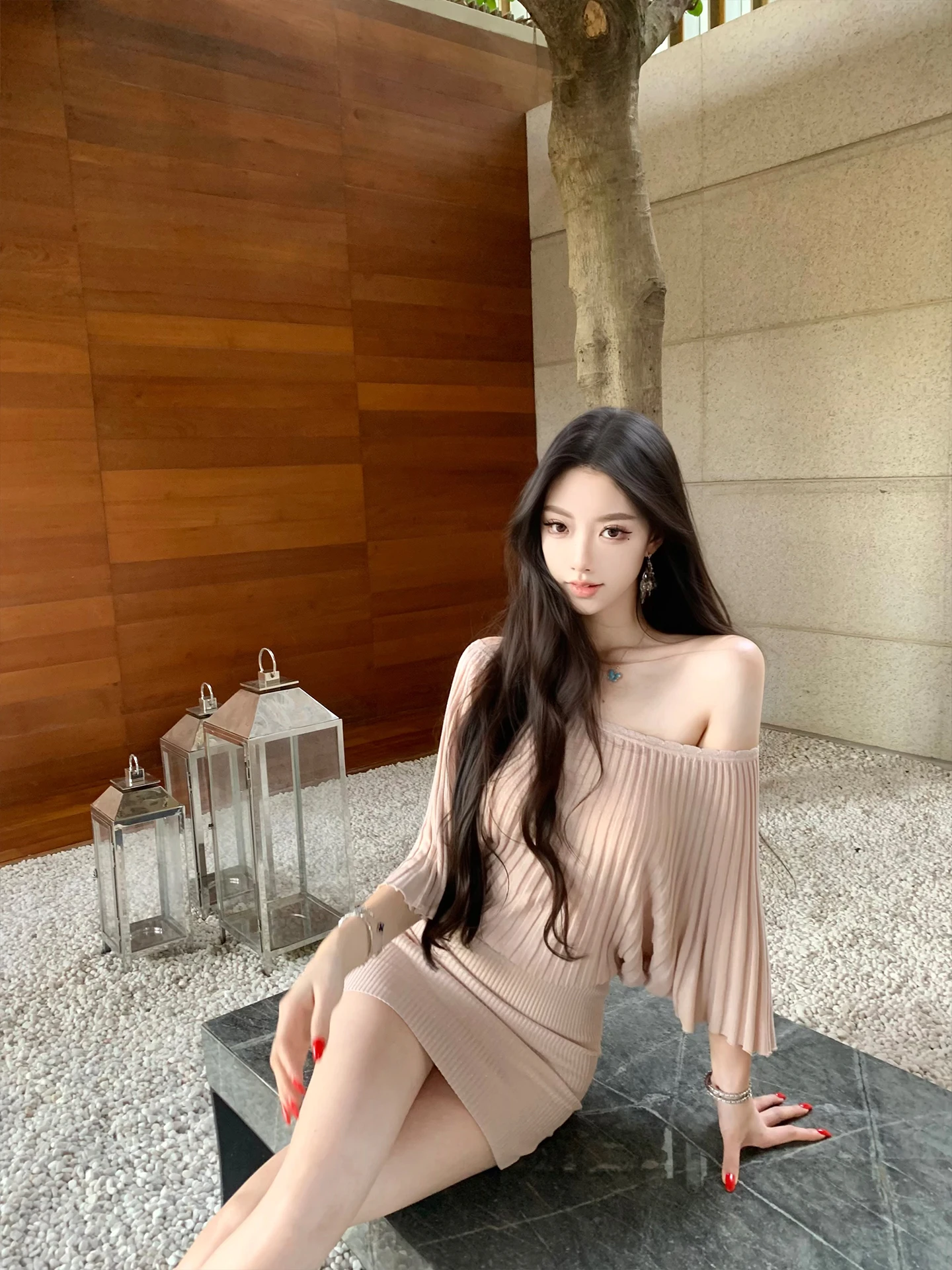 

J11 Studio Lazy Korean Women's Dress Slimming Bell Sleeve Wrap Waist Spring Summer Commute Style Women's Dress Skirt