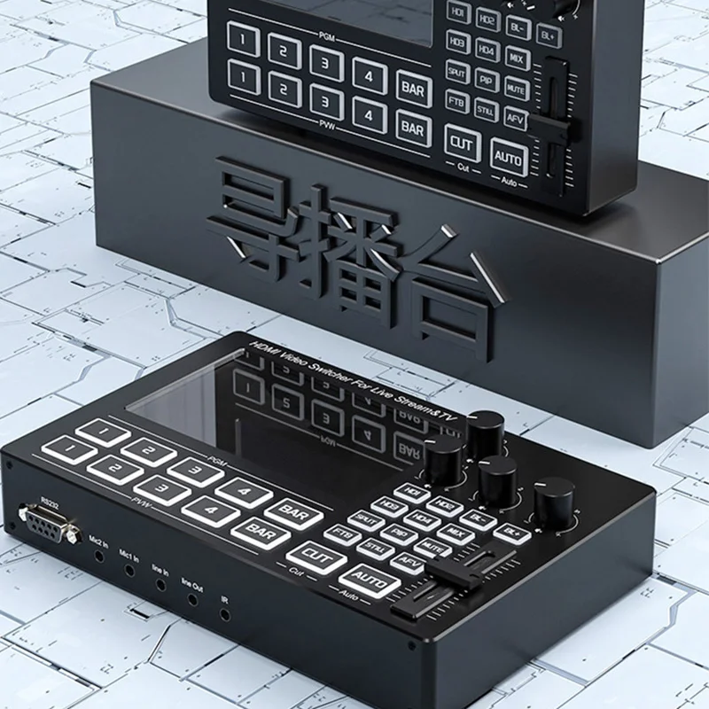 

Видеомикшер HDMI 1080p 4 входа/2 выхода с функцией PIP, микшированием звука (вход от микрофона и аудиокабеля), для прямых трансляций с камеры и записи видео