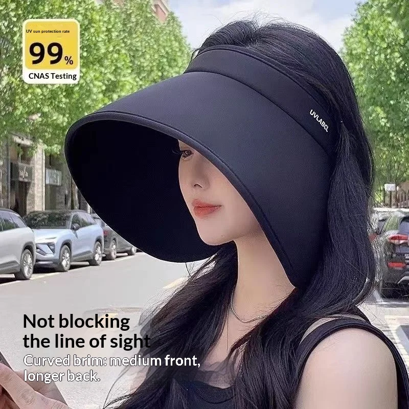 1pc Women's Summer Sun Hat Wide Brim UV Protection Caps Adjustable Foldable Solar Beach Bucket Hats Ponytail Travel Panama Caps