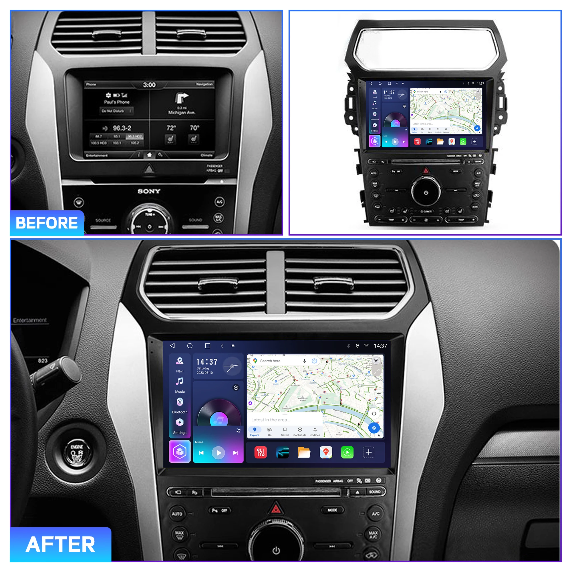 Penhui For Ford Explorer 5 2011 - 2019 Android Car DVD Player 2Din 9'' Touchscreen DSP Bluetooth Video Radio Multimedia System