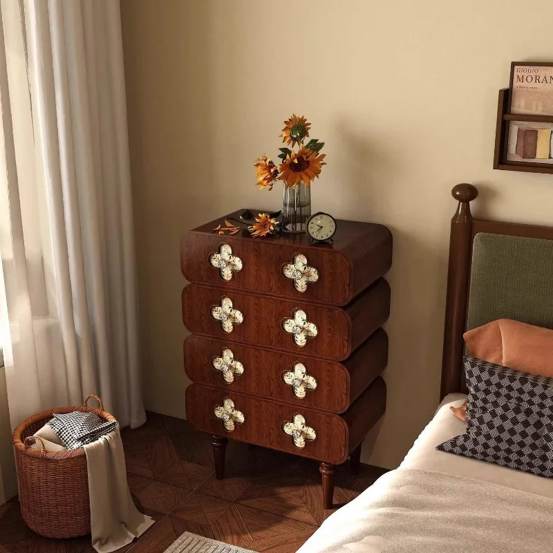 American retro dining side cabinet, four-leaf clover solid wood chest cabinet, living room medieval storage cabinet, bedroom
