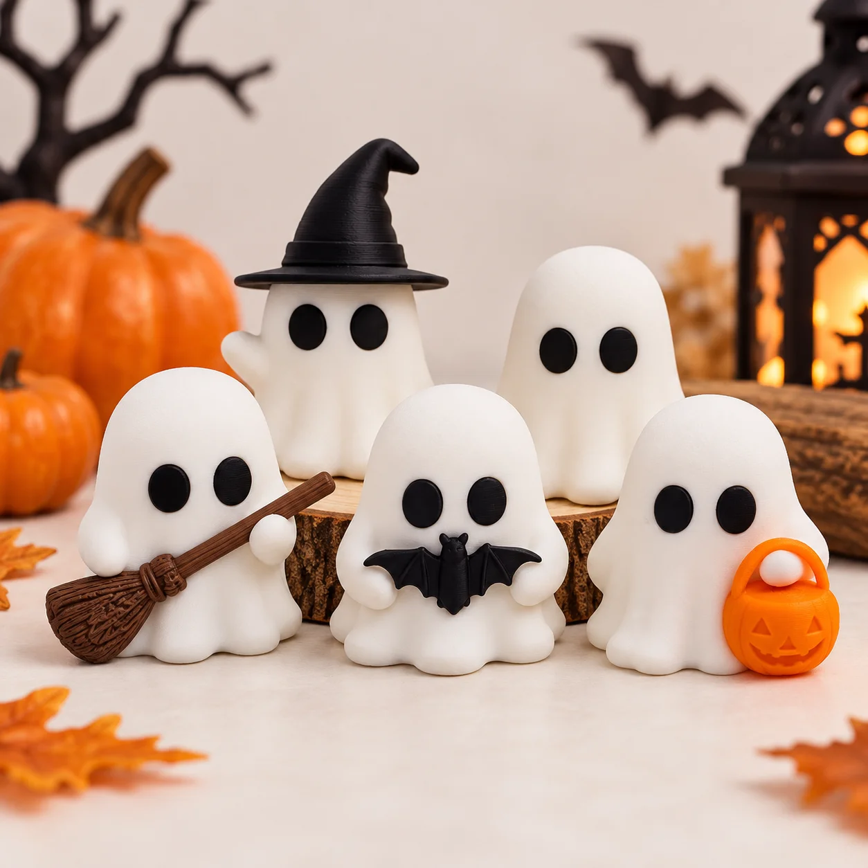 Cute Halloween Ghost Figurines, 3D Printed Mini Ghost Decorations, 4 Styles Spooky Tabletop Ornaments, Shelf Desk Decor Gift