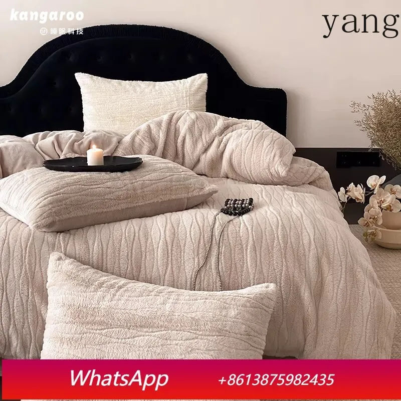 

YJQ high-end light luxury milk fleece thickened warm rabbit plush winter sheet bedding kit