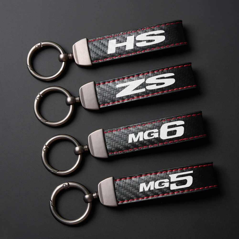 Carbon Fiber Car Keychain Scratch Resistant PU Leather Keyring Auto Styling Accessories For MG ZS HS GT HECTOR MG3 MG5 MG6 MG7