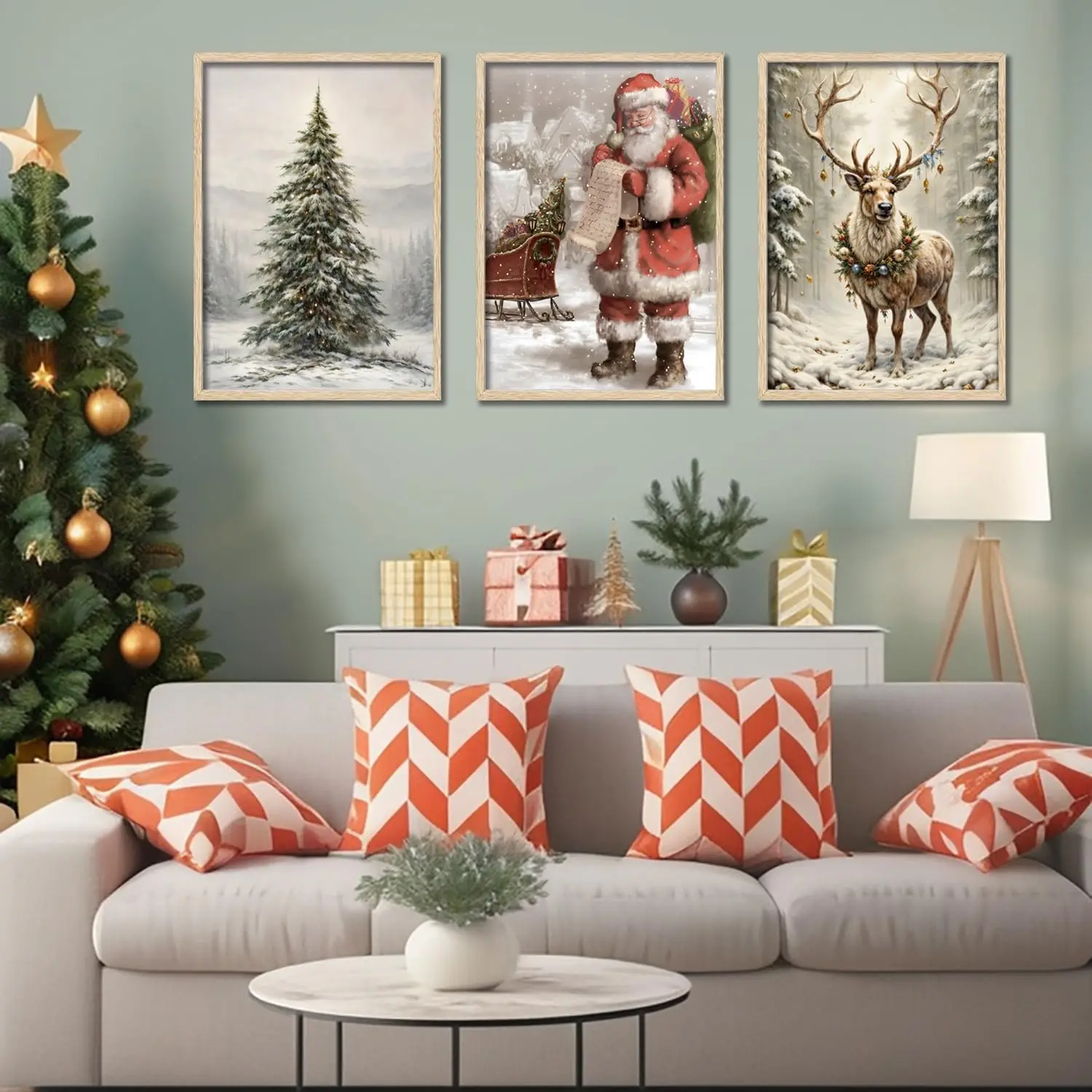 3 قطعة/المجموعة قماش بتصميم قديم جدار الفن مشهد الثلج سانتا كلوز شجرة عيد الميلاد الرنة الشتاء الملصقات غرفة المعيشة غرفة نوم ديكور المنزل