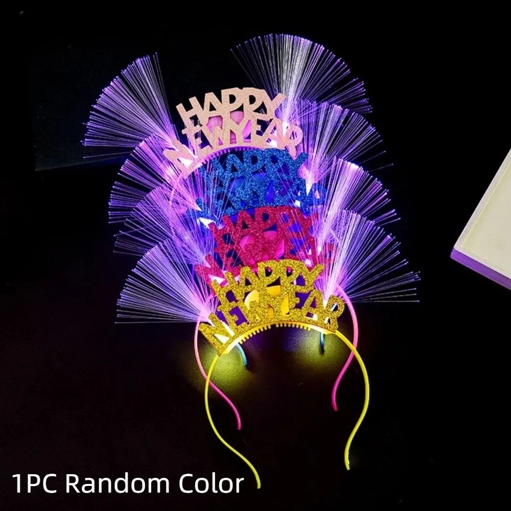 

LED Glow 2026 Happy New Year Headband Photographic Headwear Number Letter 2026 Glow Sticks Colorful Optic Fiber Light Up
